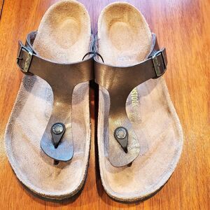 Birkenstock Gizeh Brown Leather Sandals Mens Size 41 Slip On Suede Womens 10